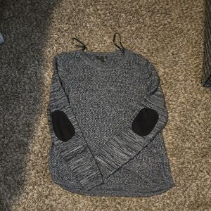 Gray Sweater with Black Elbow Patches
